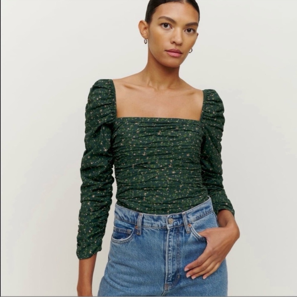 Reformation Joi Floral Smocked Top Coriander 4 NWT